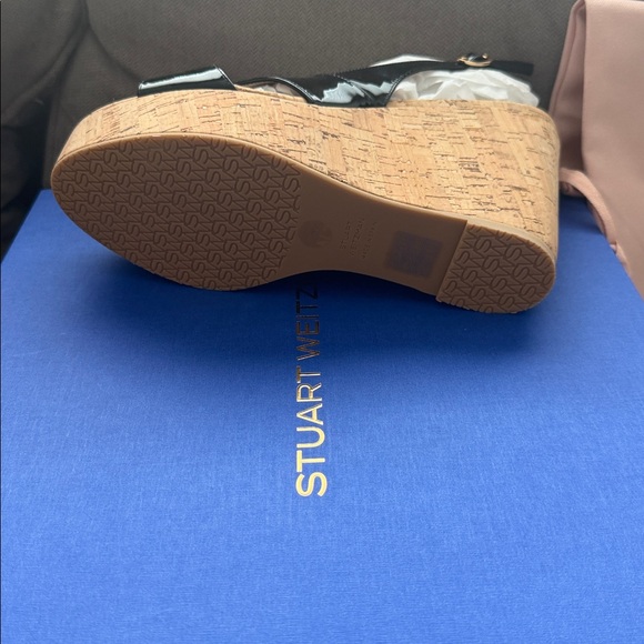 Stuart Weitzman Black and Tan Wedge Sandals - Picture 2 of 3